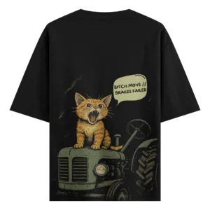 Funny Cat on Tractor T-Shirt – “Brakes Failed” Meme Tee | AiryTrend