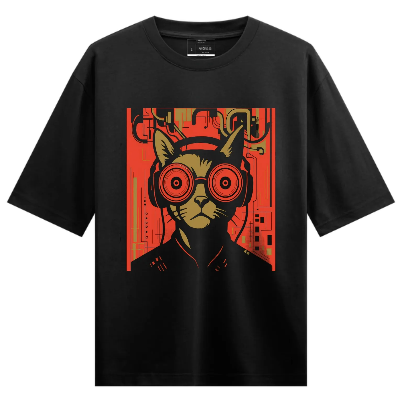 Cyber DJ Cat T-Shirt – Futuristic Feline Vibes | AiryTrend