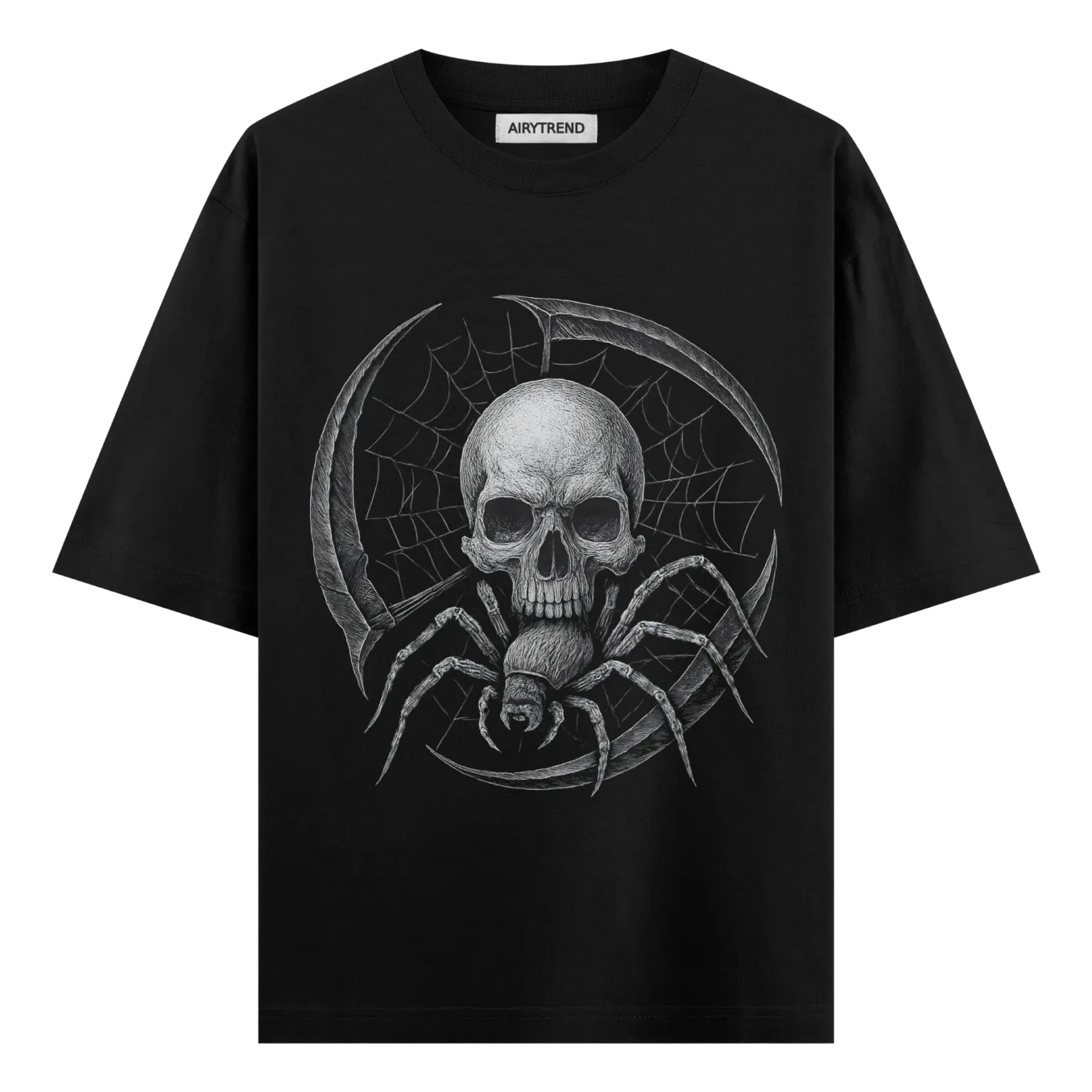 Gothic Skull & Spider Graphic T-Shirt – Dark Vintage Streetwear | AiryTrend