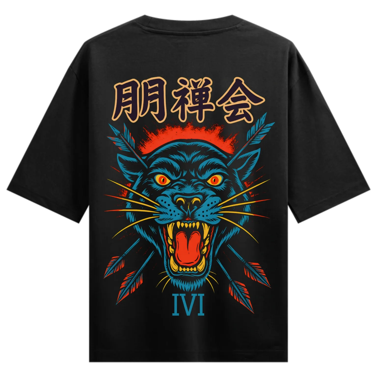 Arrow Panther Oversized Black T-Shirt – Fierce Japanese Street Vibe