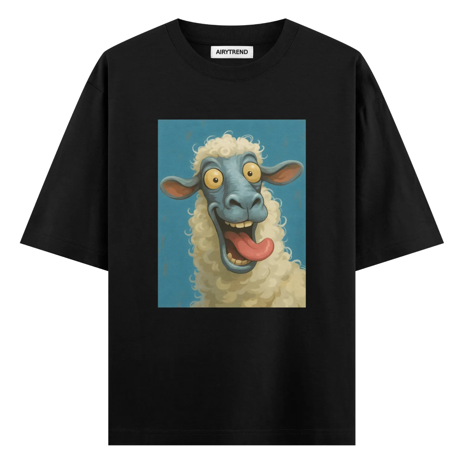 Crazy Sheep Face T-Shirt – Whimsical Oversized Tee by AiryTrend
