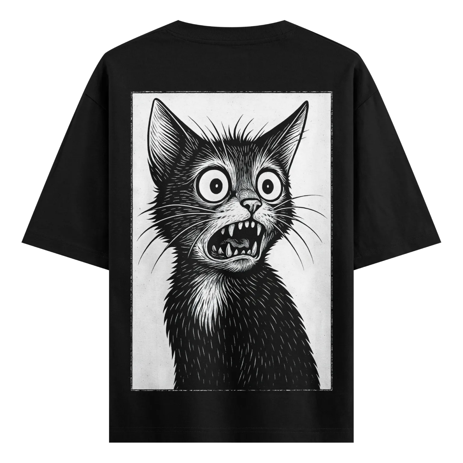 Bold Confused Cat Graphic T-Shirt – Streetwear Oversized Tee
