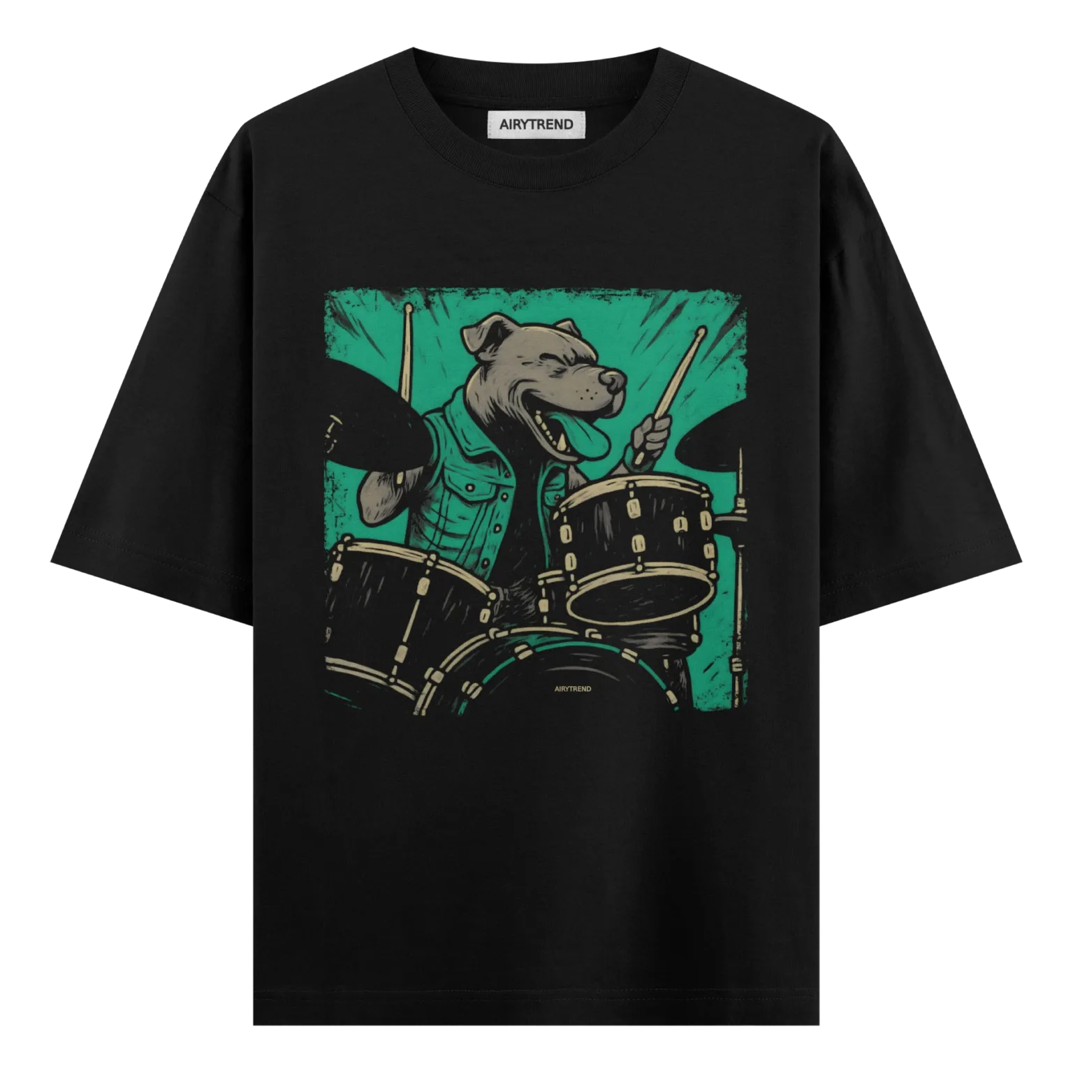 Cool Dog Drummer Graphic T-Shirt – Streetwear Animal Band Tee