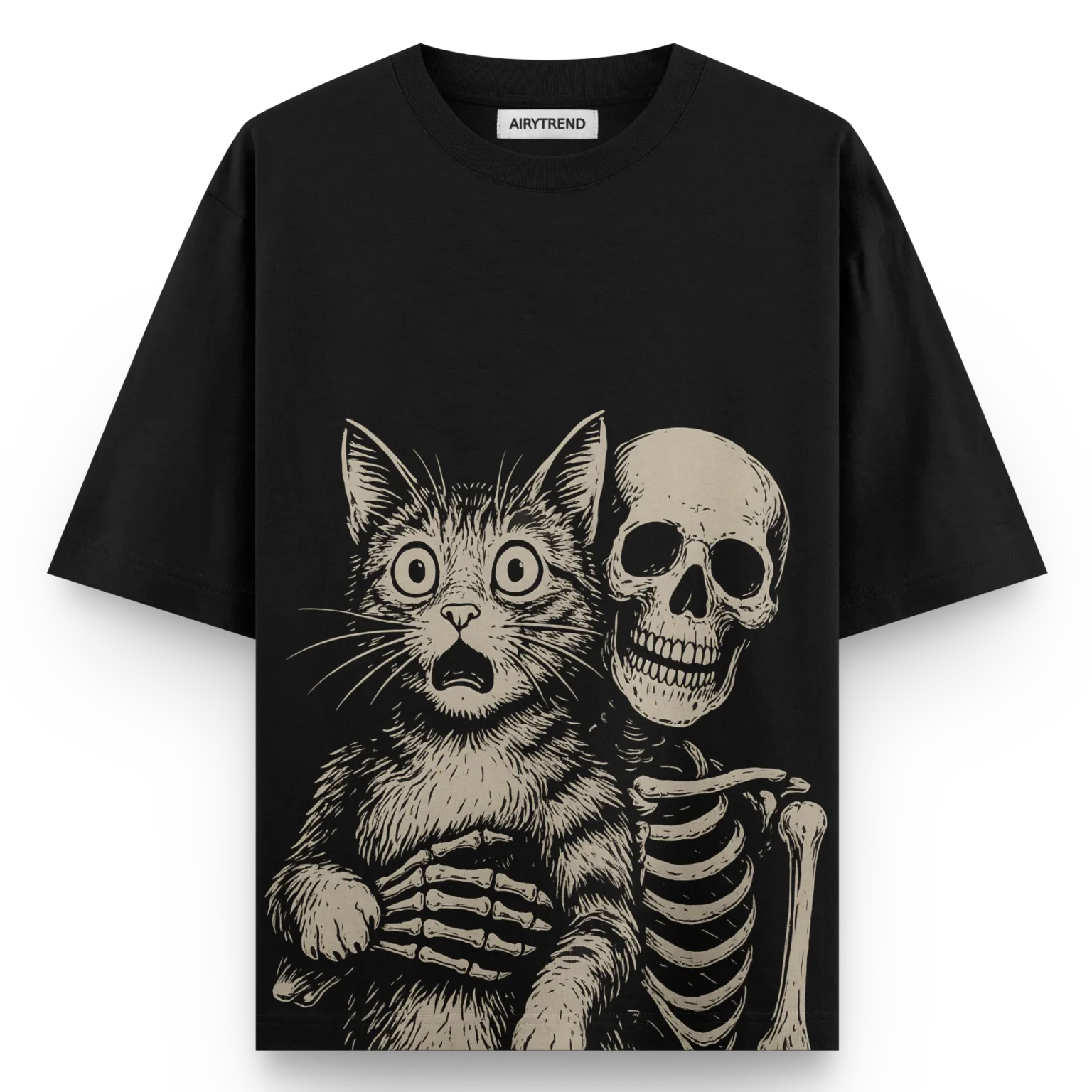 Skeleton & Cat "Just Friends" Oversized Graphic T-Shirt