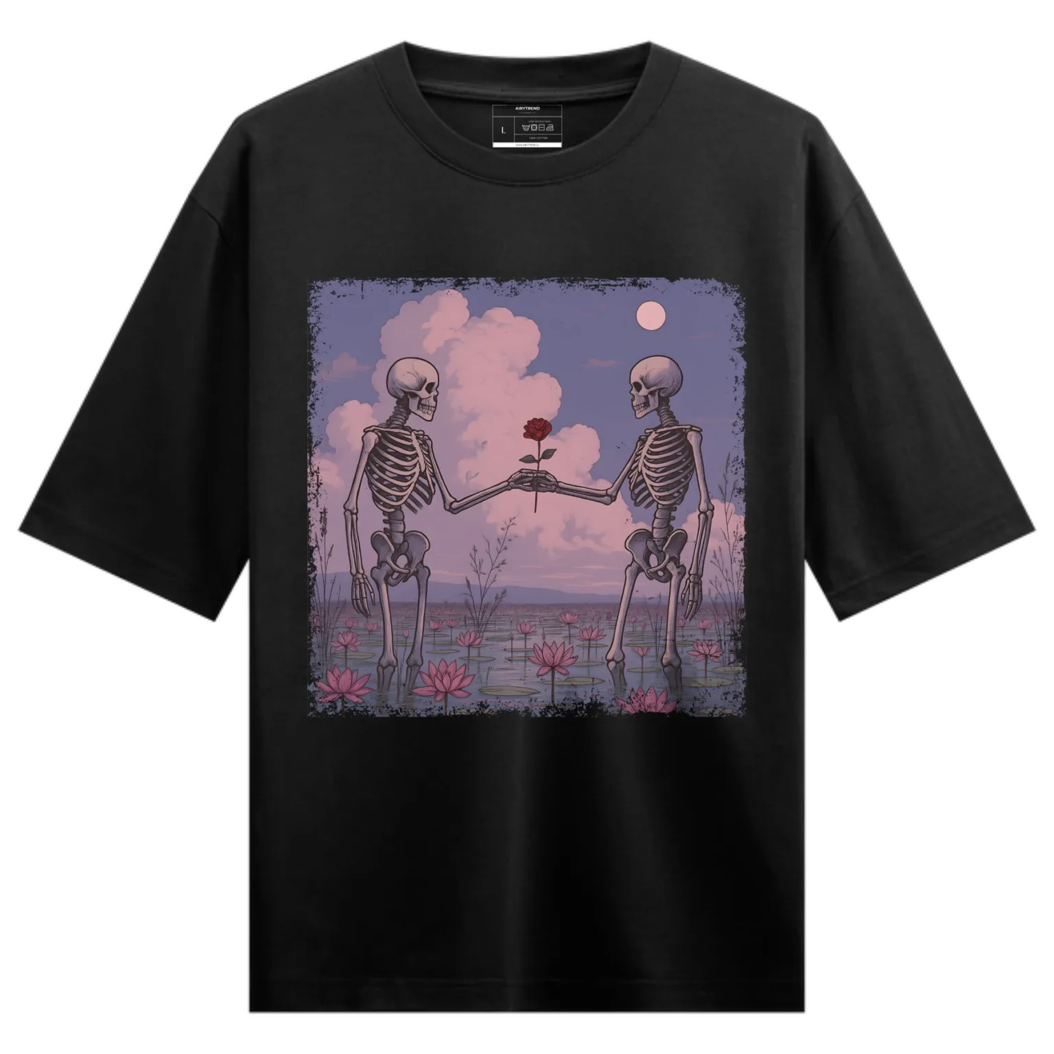 Romantic Skeleton Art T-Shirt – Gothic Love Graphic Tee
