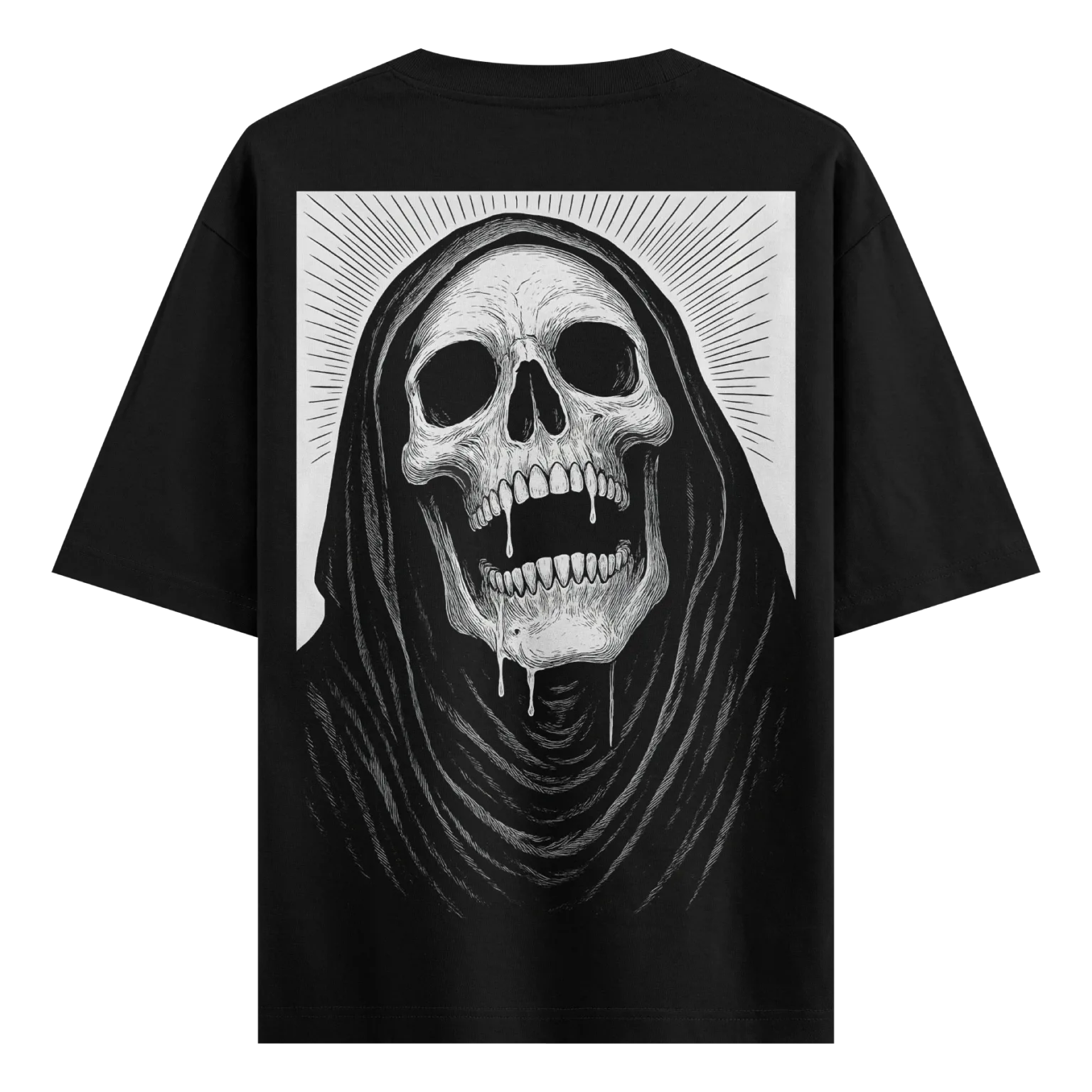 Dripping Skull Nun Oversized Black T-Shirt – Dark Gothic Streetwear