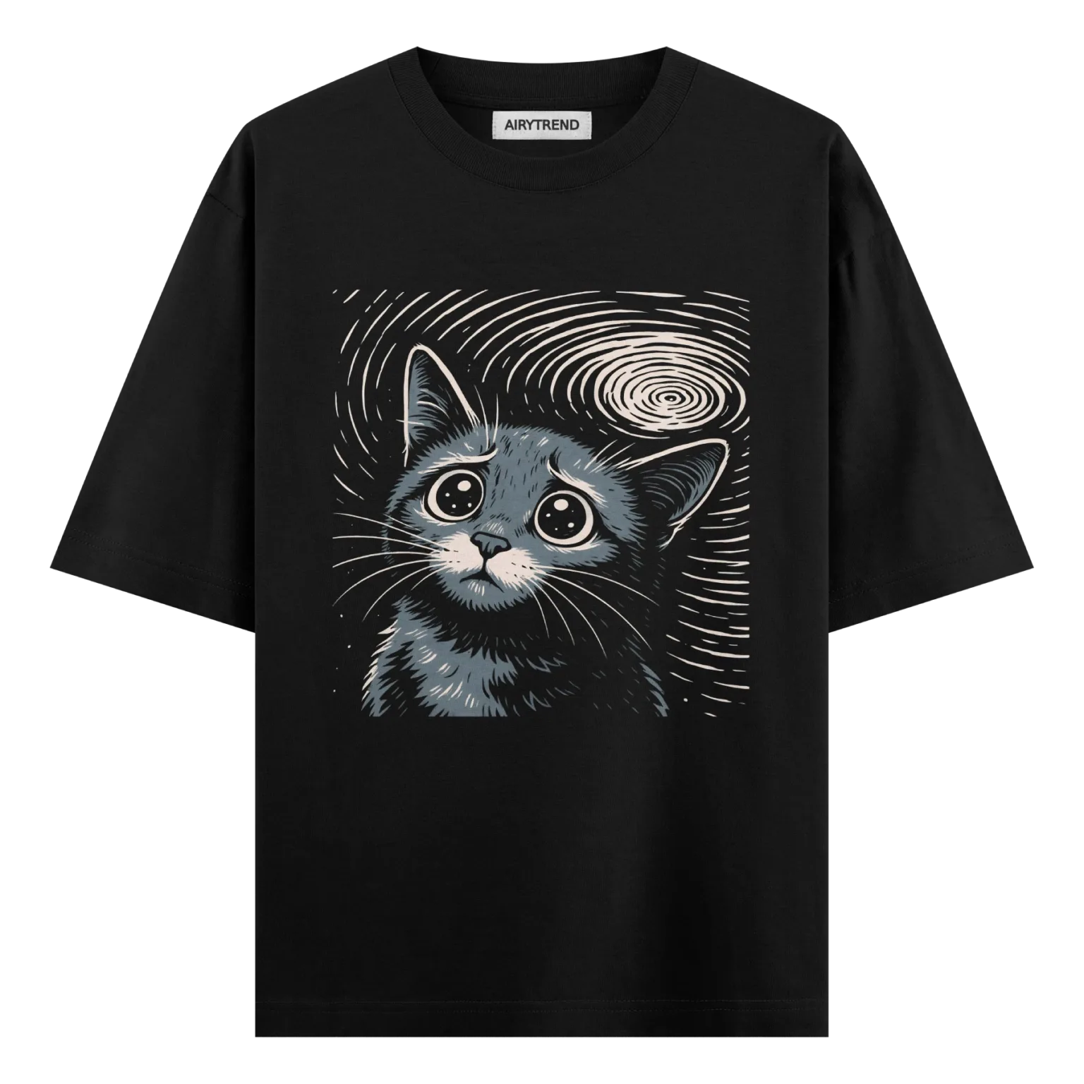 Airytrend Sad Space Cat Oversized Graphic T-Shirt