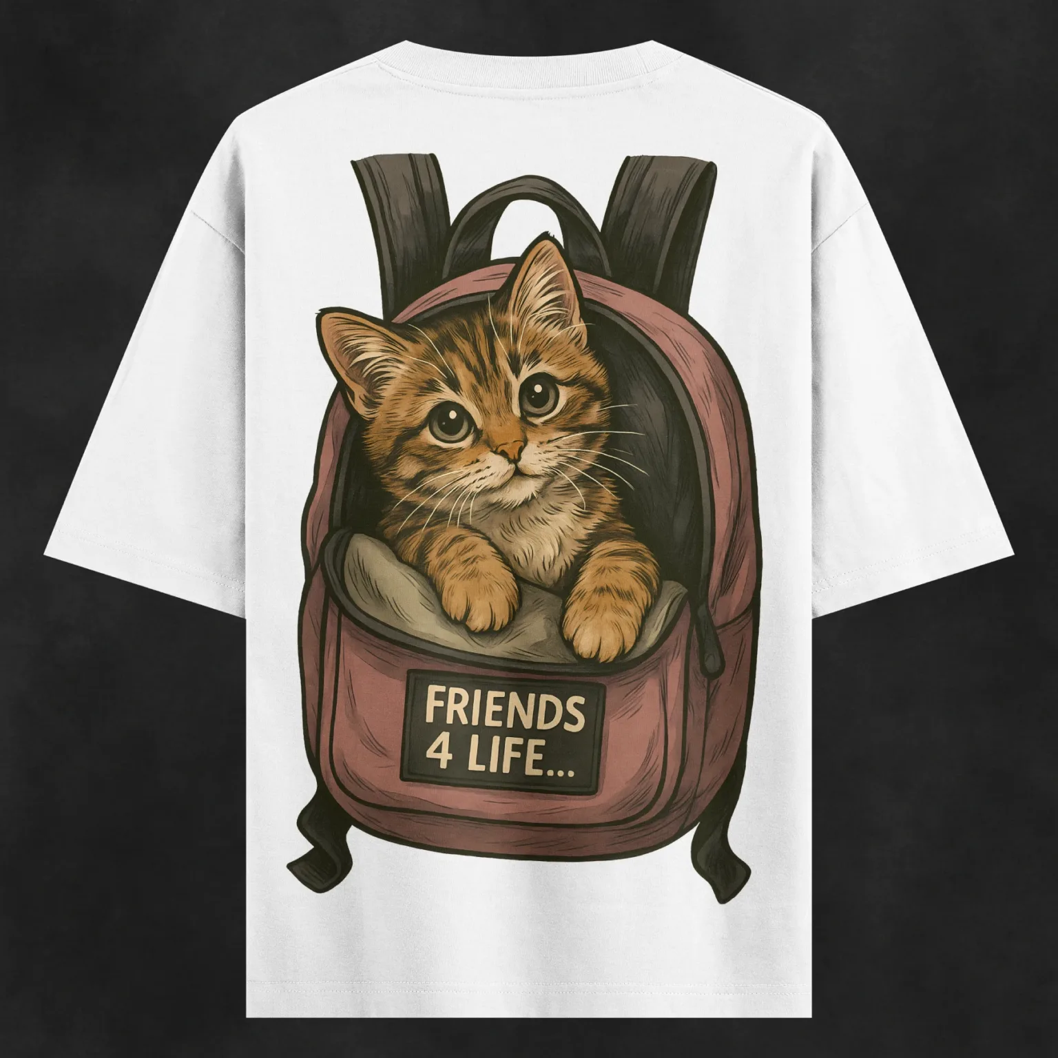 Friends 4 Life Cat T-Shirt – Cute Backpack Kitty Tee | AiryTrend