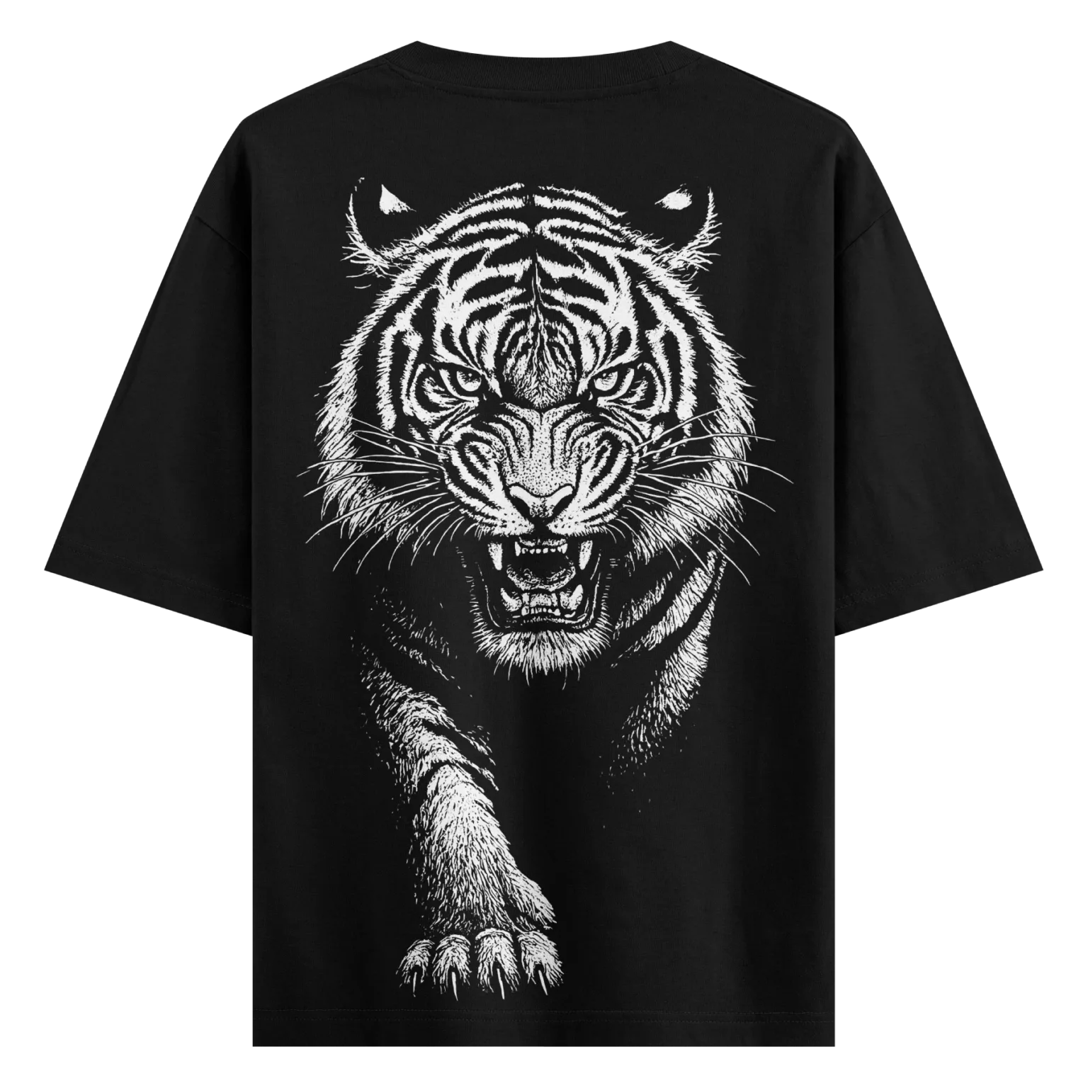 Bold Roaring Tiger Graphic Oversized Black T-Shirt | Fierce Streetwear